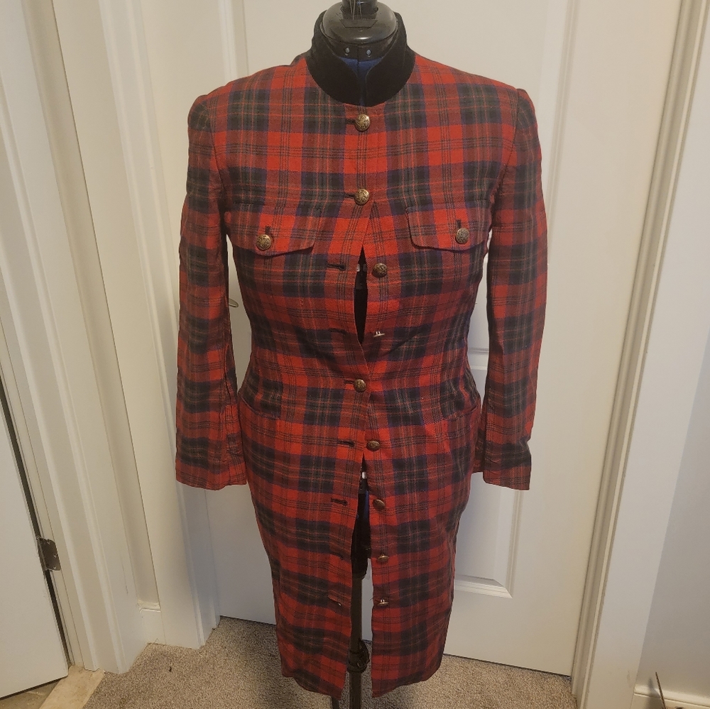 Evan picone red tartan wool dress